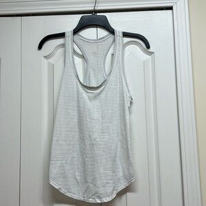 Lululemon Athletica White with Sheer Mesh Striped Sleeveless Racerback Tank Top